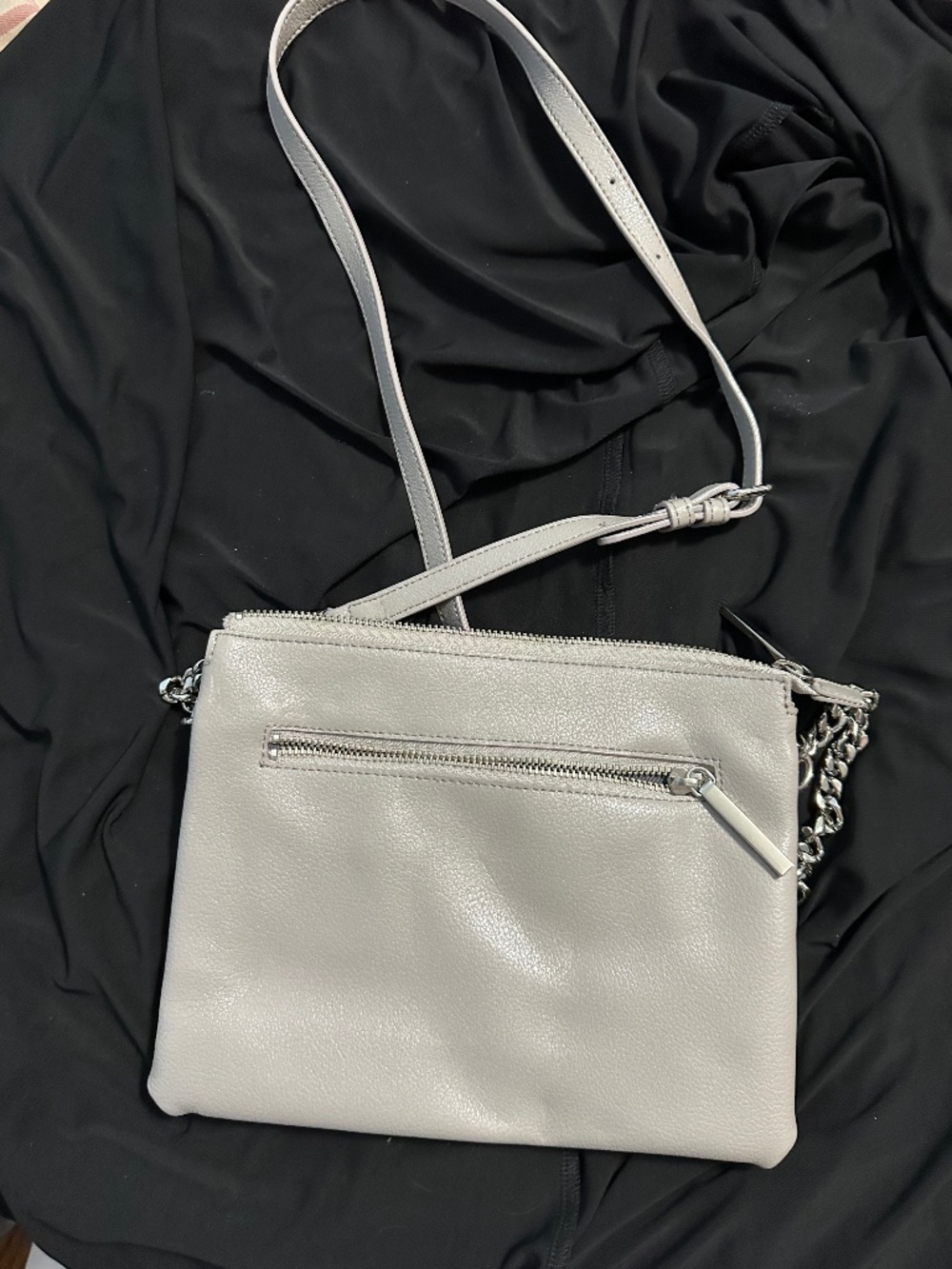 Halogen Taupe Grey Crossbody Bag Silver Chain Strap Zip Pocket